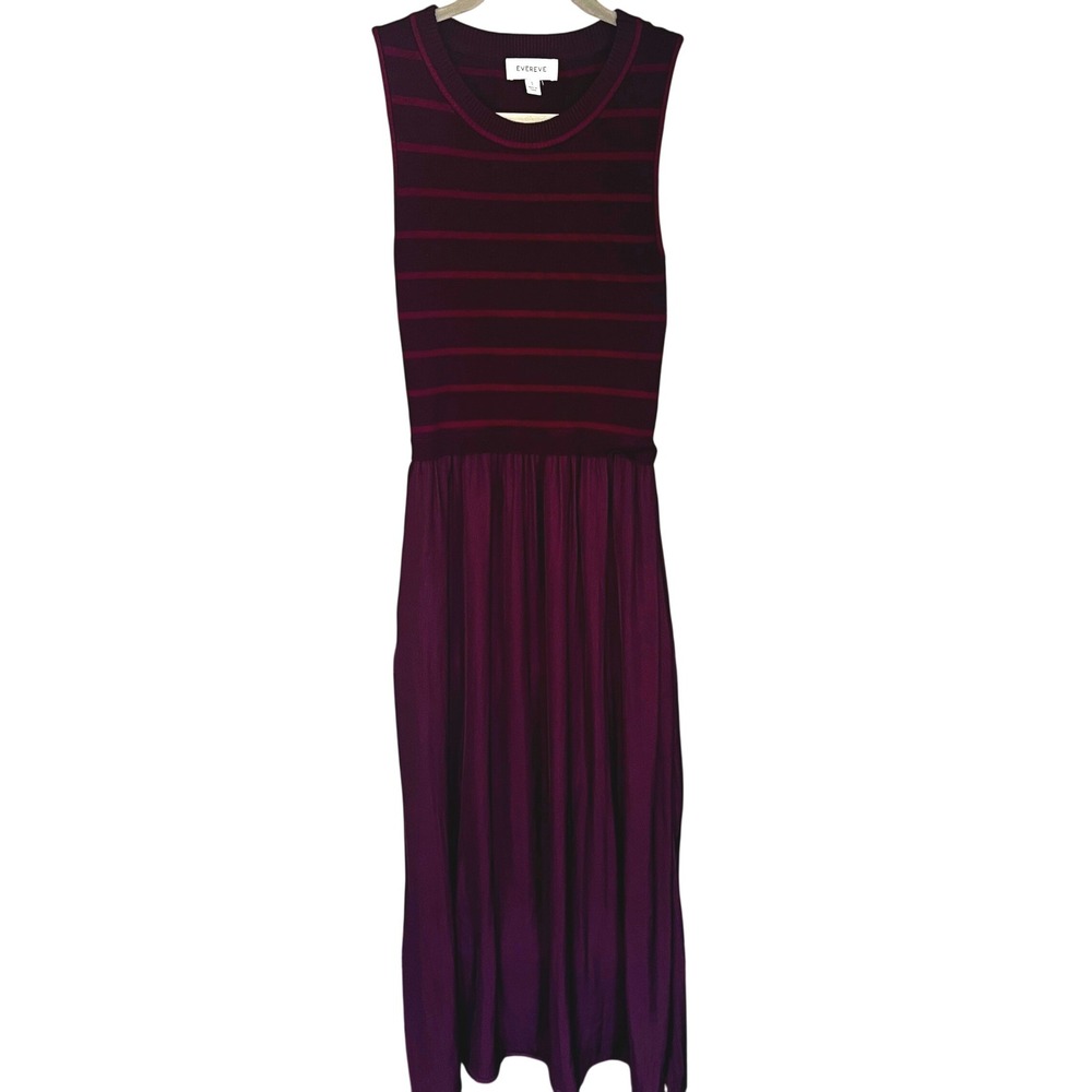 Evereve Womens Mixed Media Striped Knit Satin‎ Maxi Dress Plum Burgundy Small